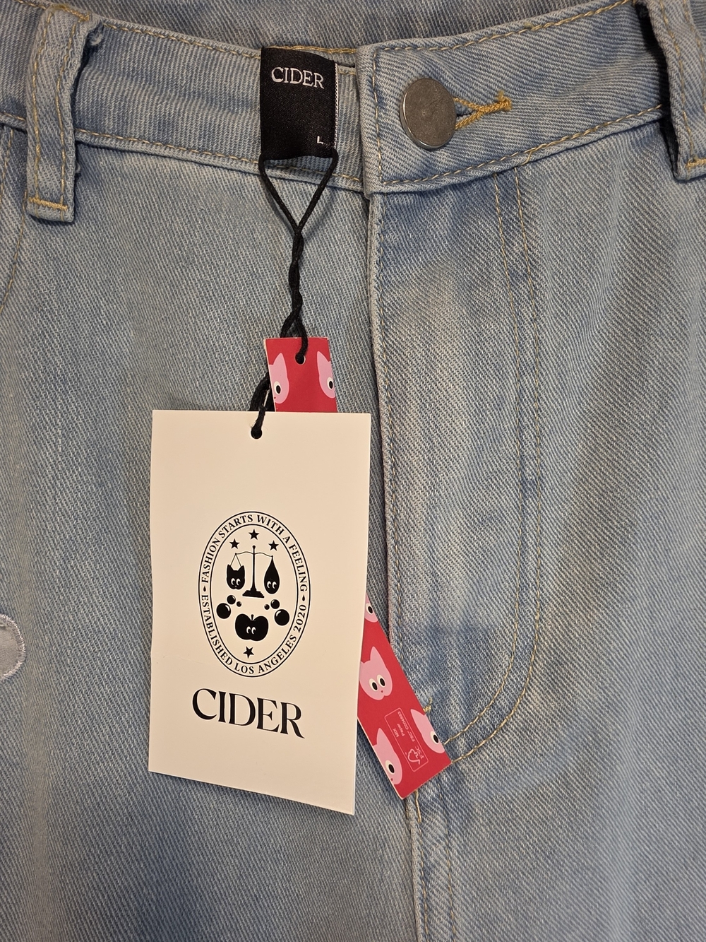 NWT Cider Women's Floral Cutout Wide Leg Jeans Size Lg Boho Funky